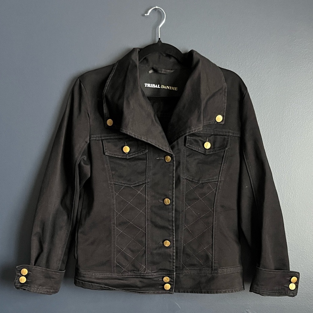 Tribal Black Jean Jacket with Gold Accents